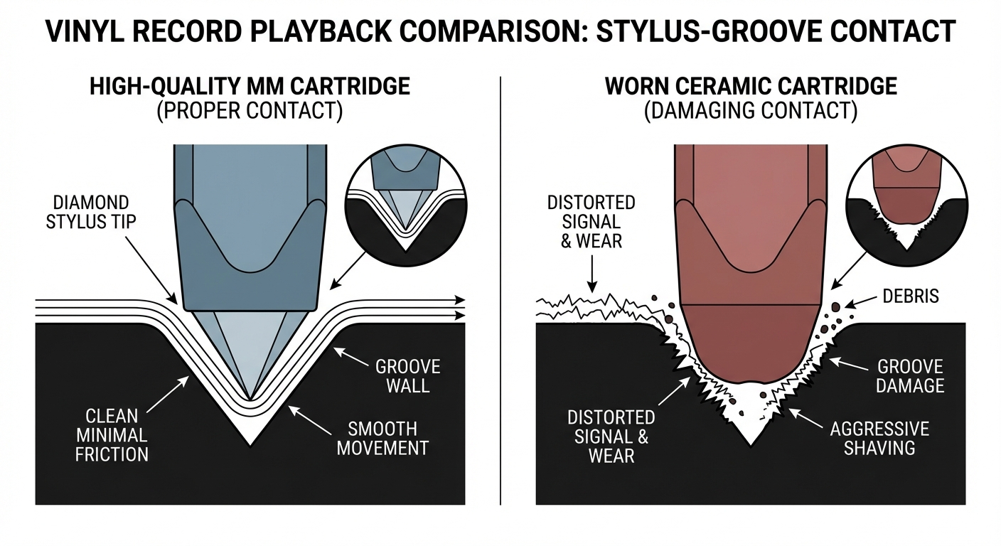 Vinyl record surface close up showing grooves
