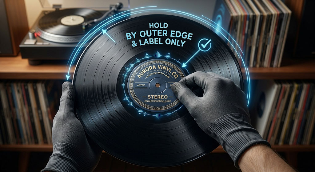Correct vinyl record handling — holding by outer edge and label only