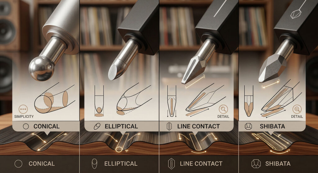 stylus shapes explained — conical, elliptical, line contact and shibata