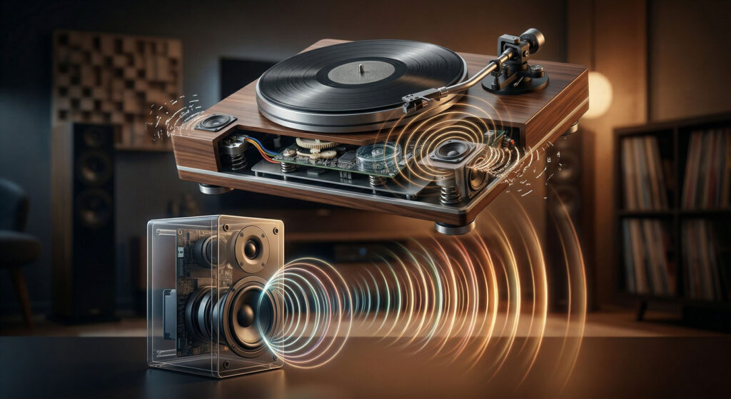 why record players with built in speakers always sound limited — the physics explained