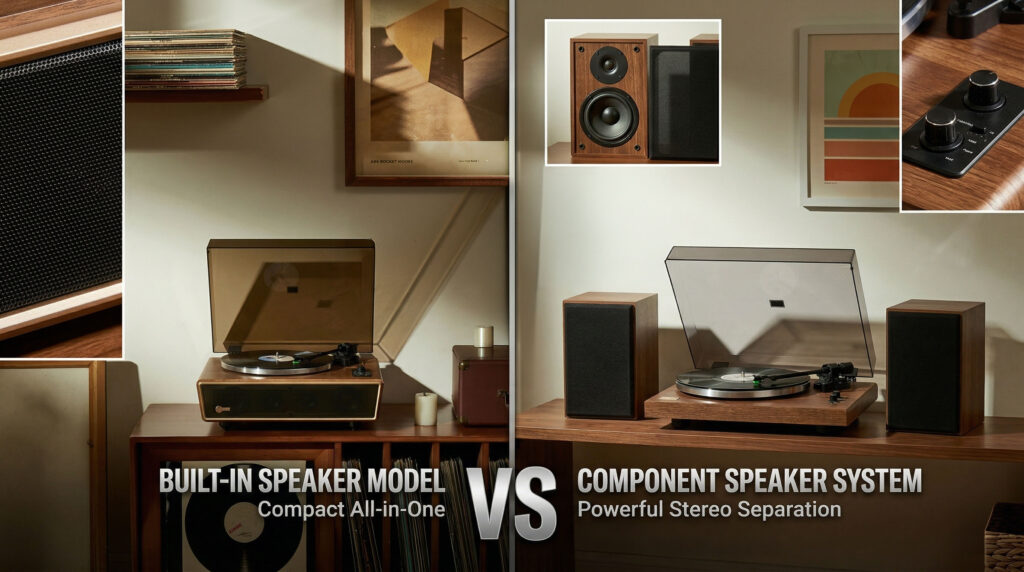 built in speaker turntable vs component speaker turntable