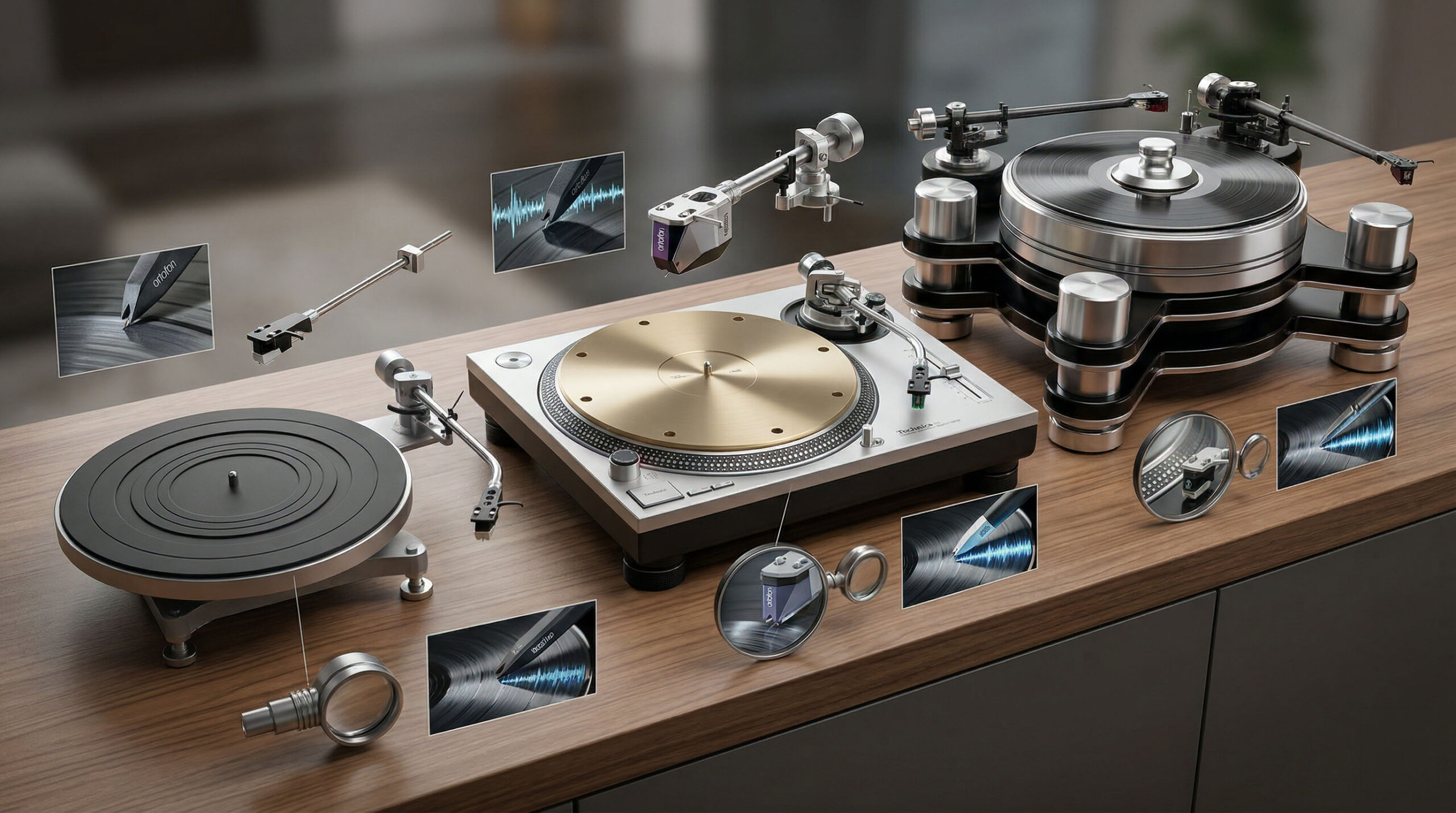 Record player anatomy — platter, tonearm, cartridge and stylus
