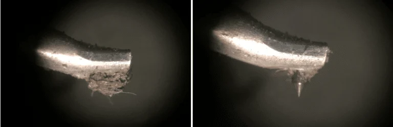 Turntable stylus close up — dirty stylus causes record skipping